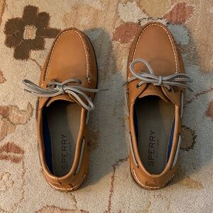 Sperry Cognac Leather 2-Eye Boat Shoes with Grey Laces